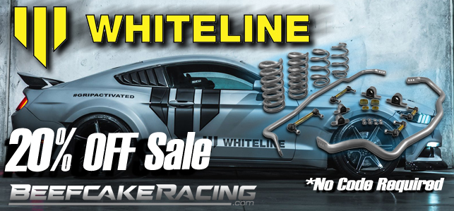 Save 20% Off all Whiteline Mustang and performance suspension upgrades now at Beefcake Racing.