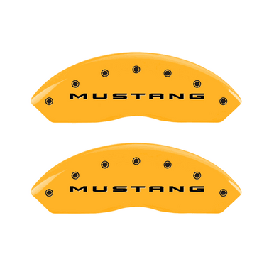MGP Caliper Covers Bar & Pony Logo Yellow Finish Black Characters (15-17 Mustang V6/EcoBoost) 10202SMB2YL