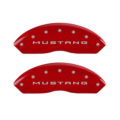 MGP Caliper Covers Bar & Pony Logo Red Finish Silver Characters (15-17 Mustang V6/EcoBoost) 10202SMB2RD