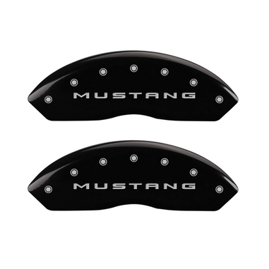 MGP Caliper Covers Bar & Pony Logo Black Finish Silver Characters (15-17 Mustang V6/EcoBoost) 10202SMB2BK