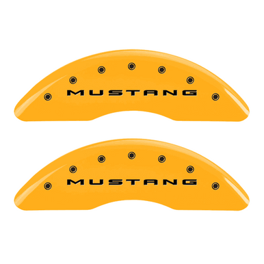 MGP Caliper Covers Mustang & Bar and Pony Logo Yellow Finish Black Characters (15-17 Mustang GT) 10200SMB2YL