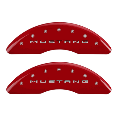 MGP Caliper Covers Mustang & Bar and Pony Logo Red Finish Silver Characters (15-17 Mustang GT) 10200SMB2RD