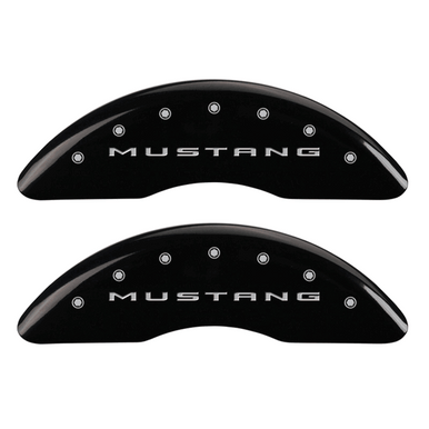 MGP Caliper Covers Mustang & Bar and Pony Logo Black Finish Silver Characters (15-17 Mustang GT) 10200SMB2BK