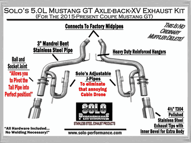 Solo Axle-Back XV Exhaust Muffler Delete Black (2015-2017 Mustang GT / 2024 Mustang GT) 993181BK