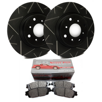 SP Performance Peak Series Slotted Rotors w/ Black Zinc Coating and Metallic Pads – Front Pair (15-20 GT w/ Brembo Package) V54-1116-BPMD1792