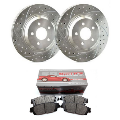SP Performance Double Drilled & Slotted Rotors w/ Silver Zinc Coating and Metallic Pads – Front Pair (15-20 GT w/ Brembo Package) S54-1116-PMD1792