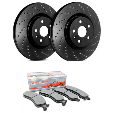 SP Performance Cross-Drilled Rotors w/ Black Zinc Coating and Ceramic Pads – Front Pair (15-20 Standard EcoBoost, V6) C54-1112-BPCD1791