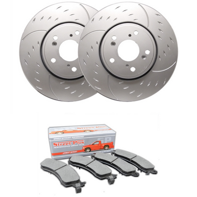 SP Performance Diamond Slot Rotors w/ Silver Zinc Coating and Ceramic Pads – Front Pair (15-20 Standard GT, EcoBoost w/ Performance Pack)…