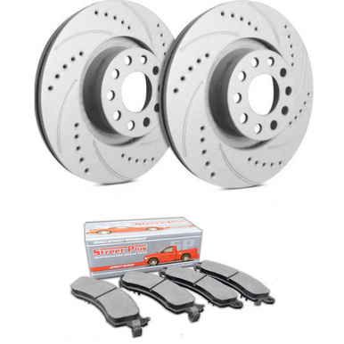 SP Performance Cross-Drilled & Slotted Rotors w/ Gray ZRC and Ceramic Pads – Front Pair (15-20 GT w/ Brembo Package) F54-1116CD1792