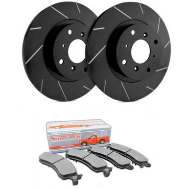 SP Performance Slotted Rotors w/ Black Zinc Coating and Ceramic Pads – Front Pair (15-20 GT w/ Brembo Package) T54-1116-BPCD1792