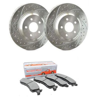 SP Performance Doubled Drilled & Slotted Rotors w/ Silver Zinc Coating and Ceramic Pads – Front Pair (15-20 Standard GT, EcoBoost w/ Performance…