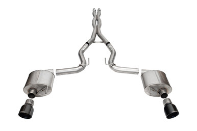 Corsa 3.0″ Dual Rear Exit Sport Cat-Back Exhaust System with 4.5″ Black PVD Pro Series Tips (2024 Mustang GT Coupe Non Active) 21254BLK