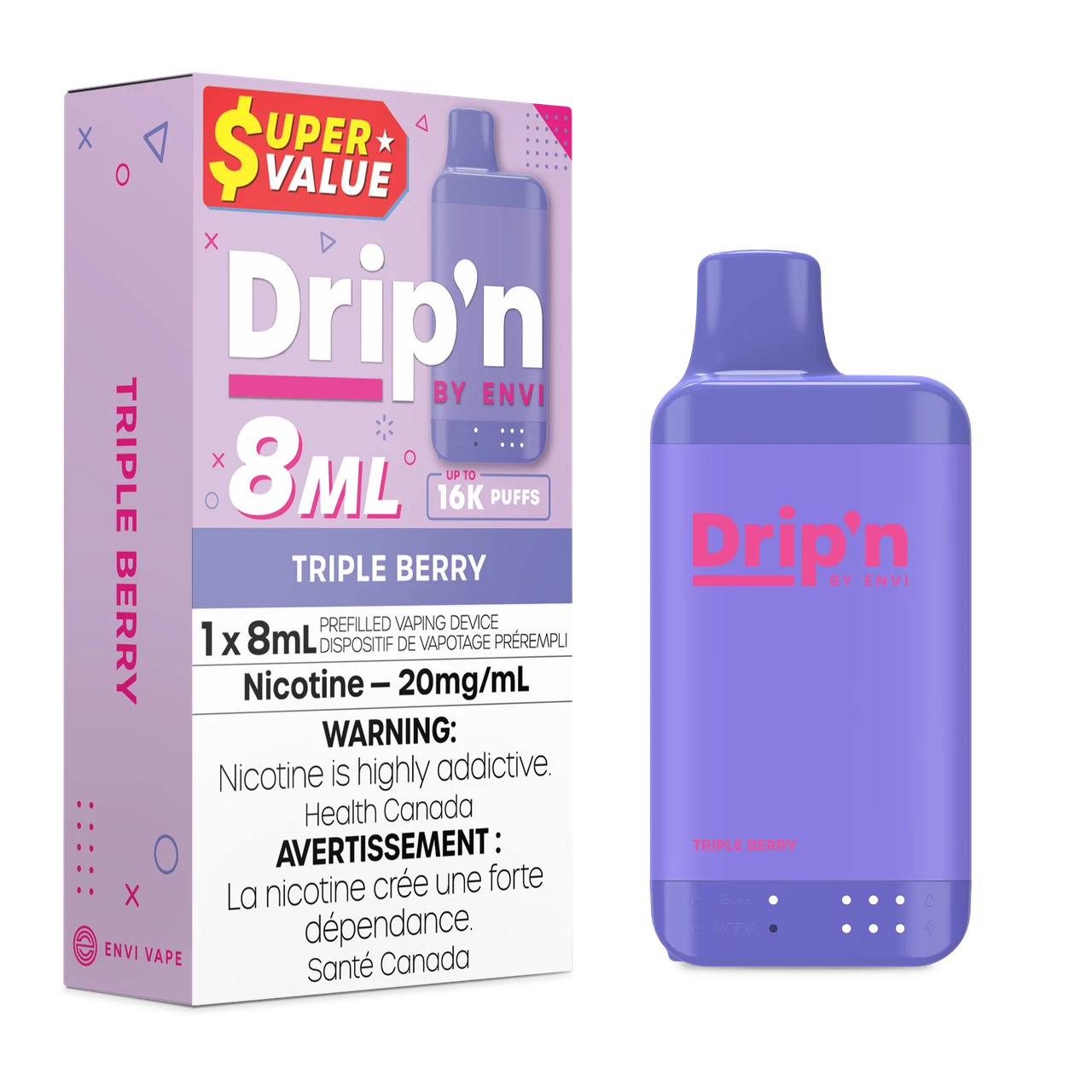 drip disposable vape Drip'n by Envi - 8mL / 16k - Markham, Richmond Hill, Toronto, Ontario, Canada Flavor:Sour Raspberry Punch (Punch Edition) All Products RAZ TN9000 Disposable Vape