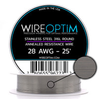 WIREOPTIM - Stainless Steel 316L (SS316) Heating Wire, 28 gauge 25 foot spool