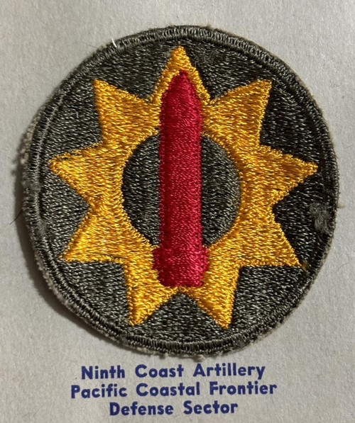 G W Larence Collection US Army 9th Coast Artillery Patch Inv 8-5