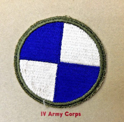 Kay Adams Collection WW 2 US Army 4th Corps OD Border Patch Inv# KA066