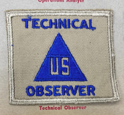 Kay Adams Collection WW 2 US Non Combatant Technical Observer Patch Inv# KA338