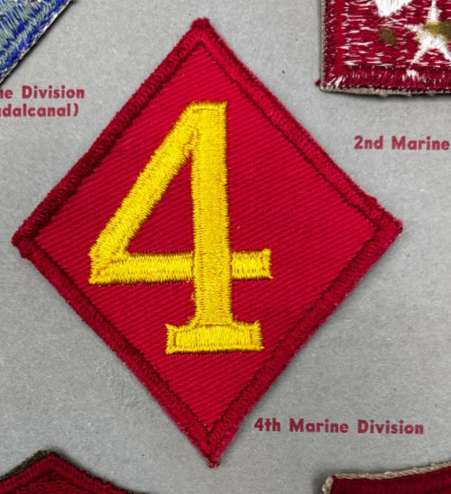Kay Adams Collection WW 2 USMC Footed 4th Marine Division Twill Patch Inv# KA389
