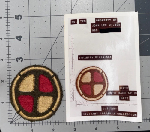 John Lee Wilson Collection WW 1  35th Division 129th Machine Gun Battalion Patch