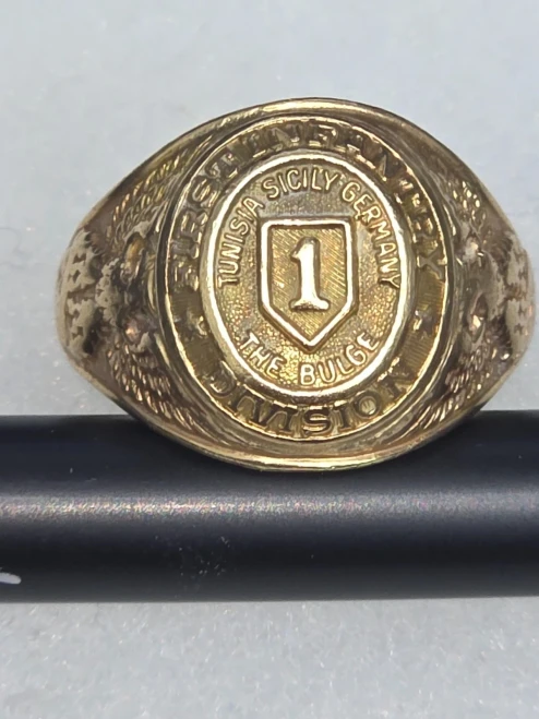 WWII US Army 1st Infantry Division Battle of the Bulge Tested 10K Gold Ring 12g
