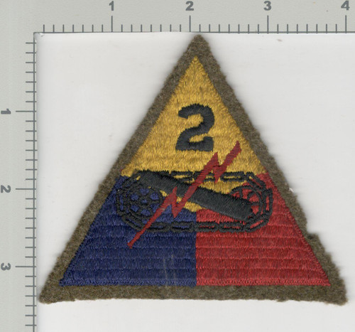 WW 2 US Army 2nd Armored Division Black Back Wool Patch Inv# K1319