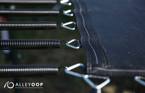 Close-up of AlleyOOP VariableBounce v-ring technology on the jumping mat