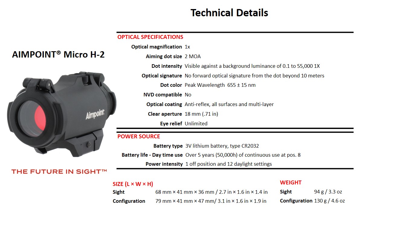 Aimpoint® US Store - Micro H-2 Red Dot Sight Standard Mount