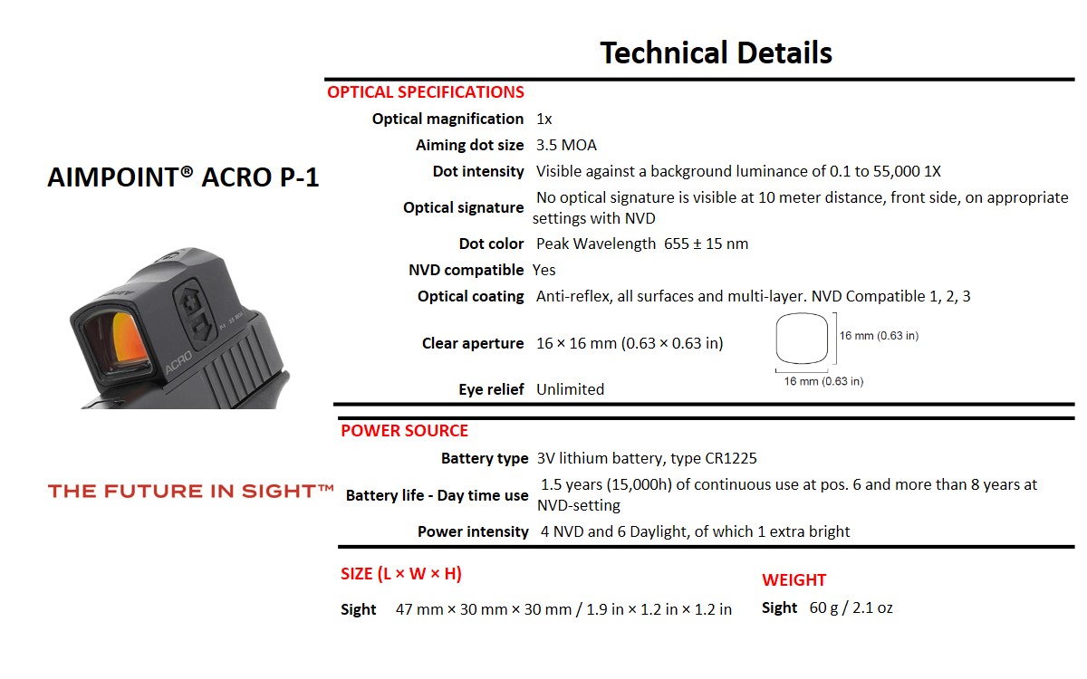 Aimpoint 200504 VISOR DE PUNTO ROJO ACRO P-1 3.5 MOA