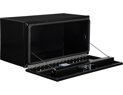 18x18x48 Inch Pro Series Black Smooth Aluminum Underbody Truck Box with Barn Door - Double Barn Door, 3-point Compression Latch