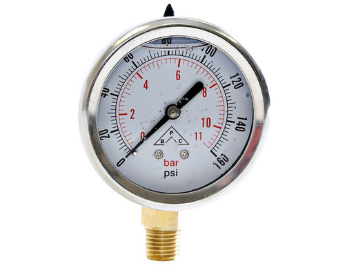 Silicone Filled Pressure Gauge - Stem Mount 0-300 PSI