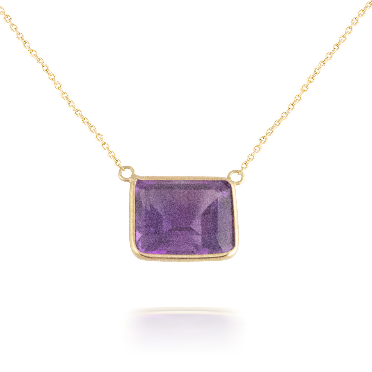 14K Yellow Gold Emerald Cut Amethyst Necklace with Diamond | The Little  Jewel