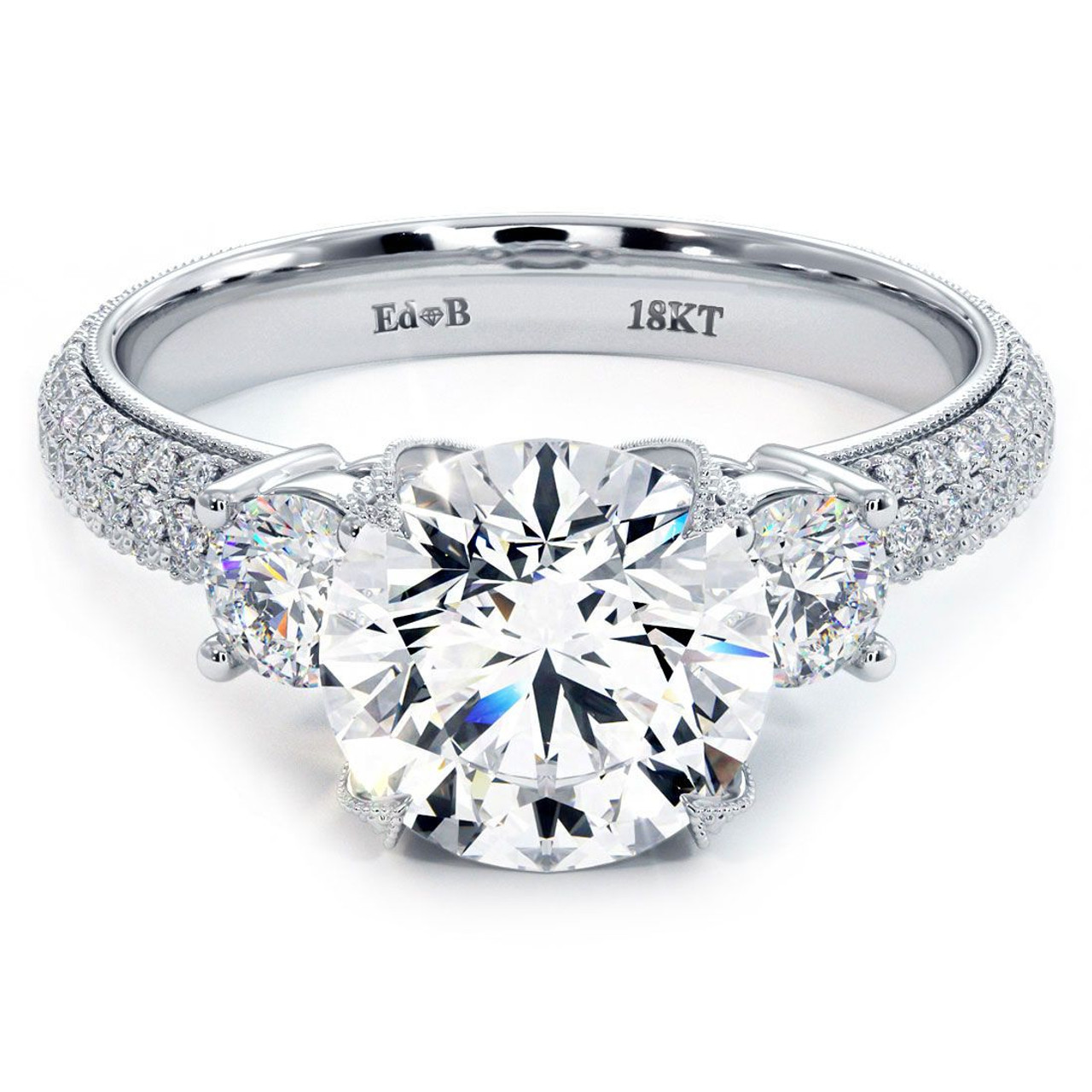 Micropave Ring Engagement Eagle Setting Barsky Three Stone - Prongs Diamonds Diamond Center Round