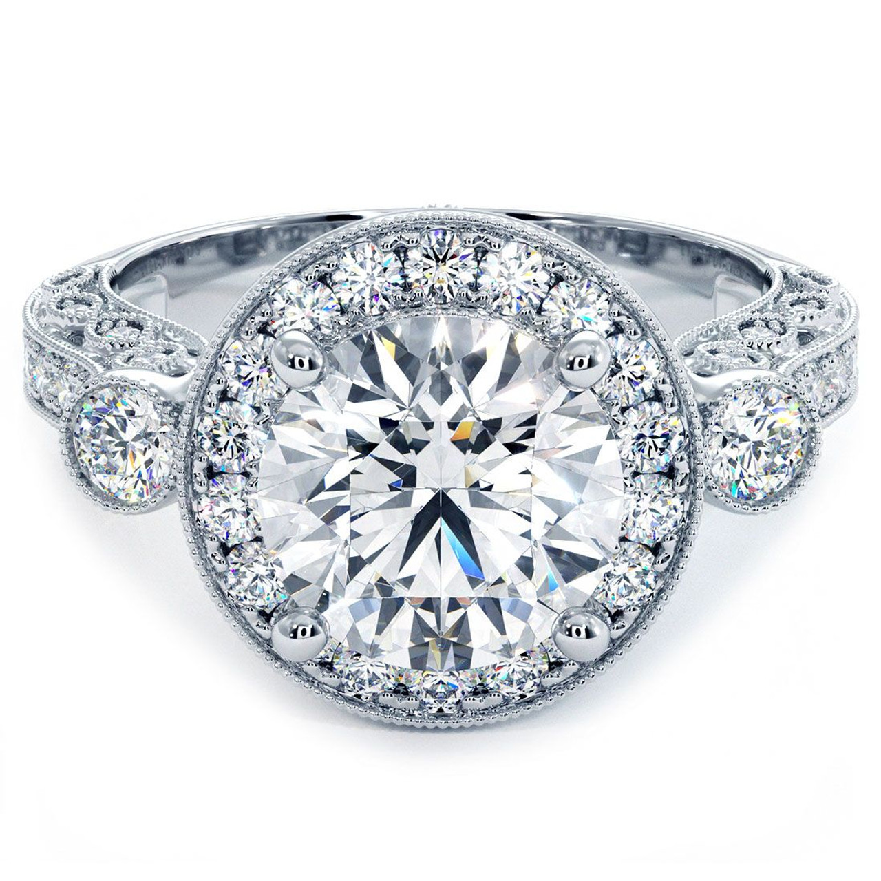 Antique Filigree Asscher Cut Diamond Ring With Emerald In White Gold |  Fascinating Diamonds