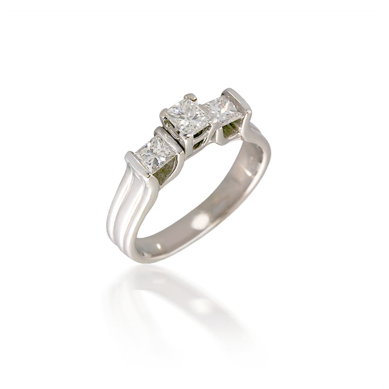 Three Stone Bar-set Diamond Princess Ring Diamonds Engagement Cut - Barsky