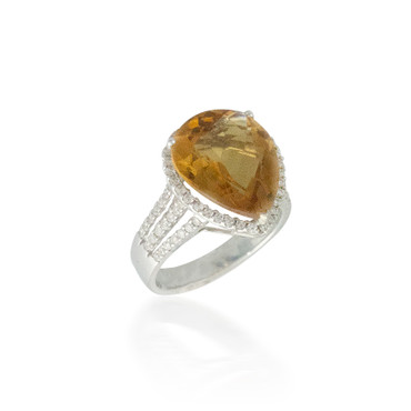 Pear-Shaped Citrine Ring with Diamond Halo