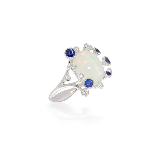 Oval Opal Ring withSapphires and Diamonds