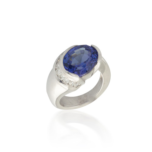 Oval Tanzanite Ring with Wrapping Diamonds