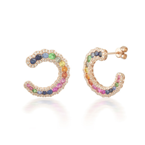 Rainbow Sapphire and Diamond Horseshoe Earrings