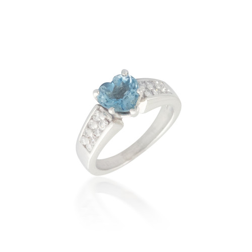 Heart Aquamarine and Diamond Ring