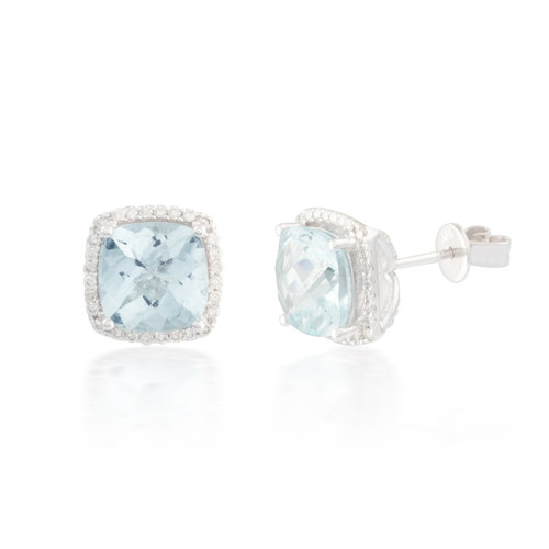 Cushion Aquamarine and Diamond Earrings