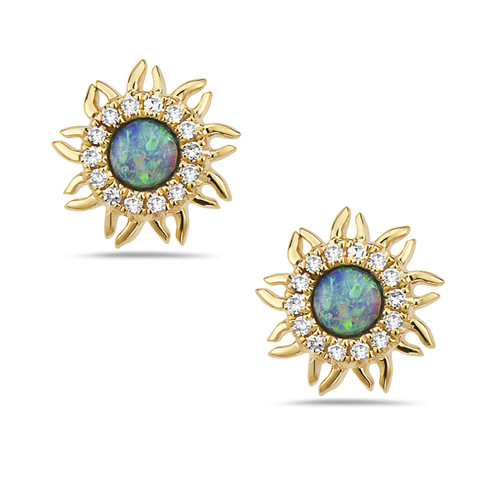 Bassali Sunburst Opal Earrings - Yellow Gold