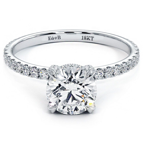 Round Hidden Halo Basket Head Petite Micropave Eagle Prongs Diamond Engagement Ring Setting