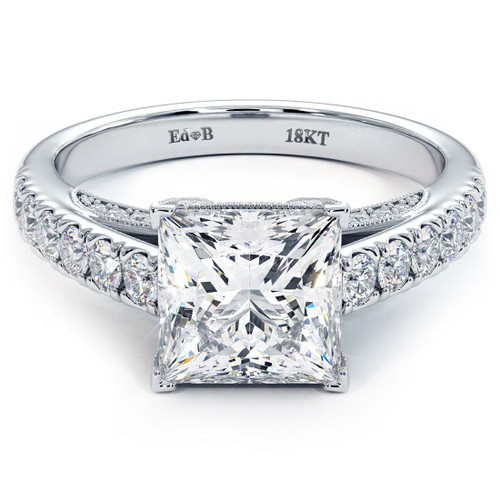 Princess Cut Micropave Milgrain Prongs Diamond Engagement Ring Setting