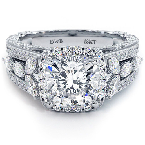 Cushion Halo, Micropave Vintage Style Milgrain Diamond Engagement Ring Setting