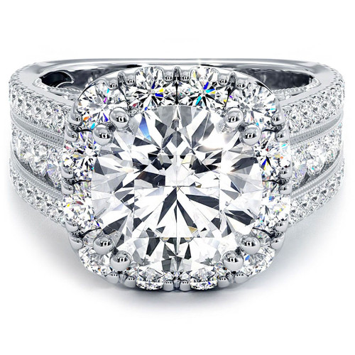 Cushion Halo With Round Center Diamond Vintage Milgrain Style Diamond Engagement Ring Setting