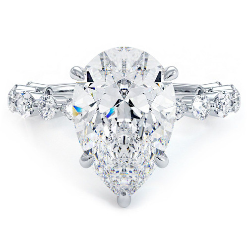 Pear Shape Hidden Halo With Alternating Round & Marquise Diamond Shank Engagement Ring Setting