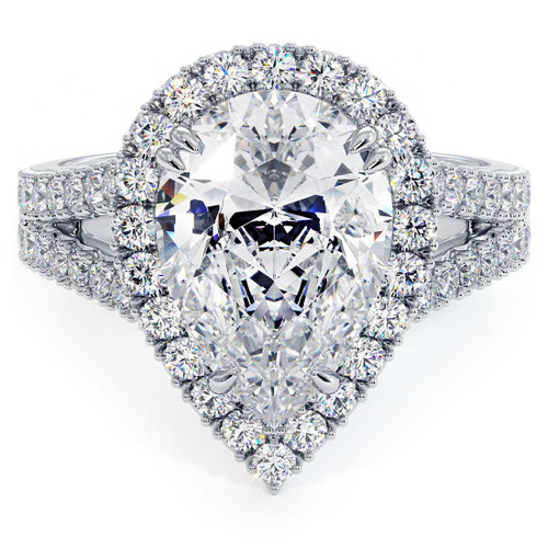 Pear Shape Halo, Split Shank Diamond Engagement Ring Setting