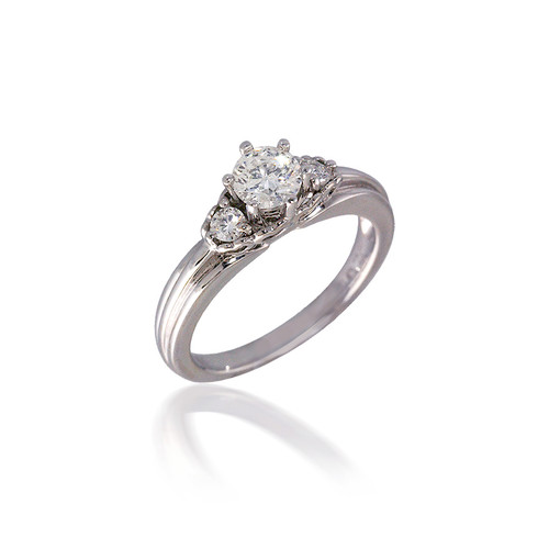 Diamond Three Stone with Heart Design Engagement Ring