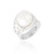 White Pearl and Diamond Halo Ring