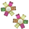 Ciner Multicolored Pearl Centre Flower Earrings